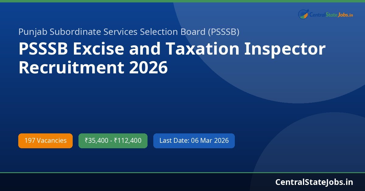 PSSSB Excise and Taxation Inspector Recruitment 2026