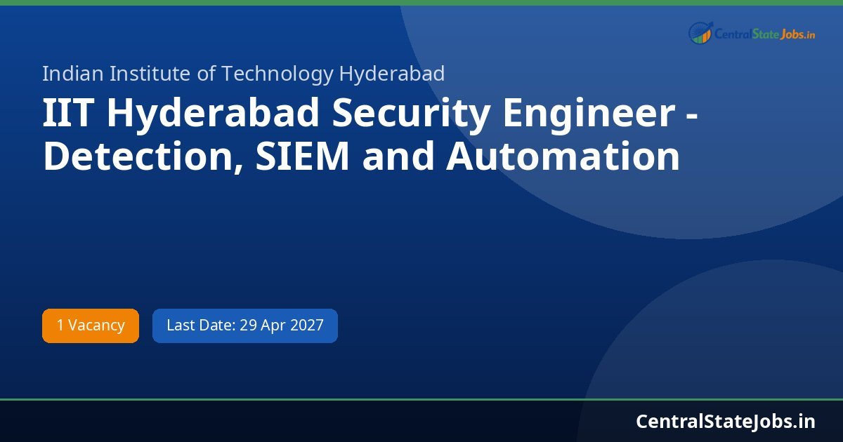 IIT Hyderabad Security Engineer - Detection, SIEM and Automation Recruitment 2026