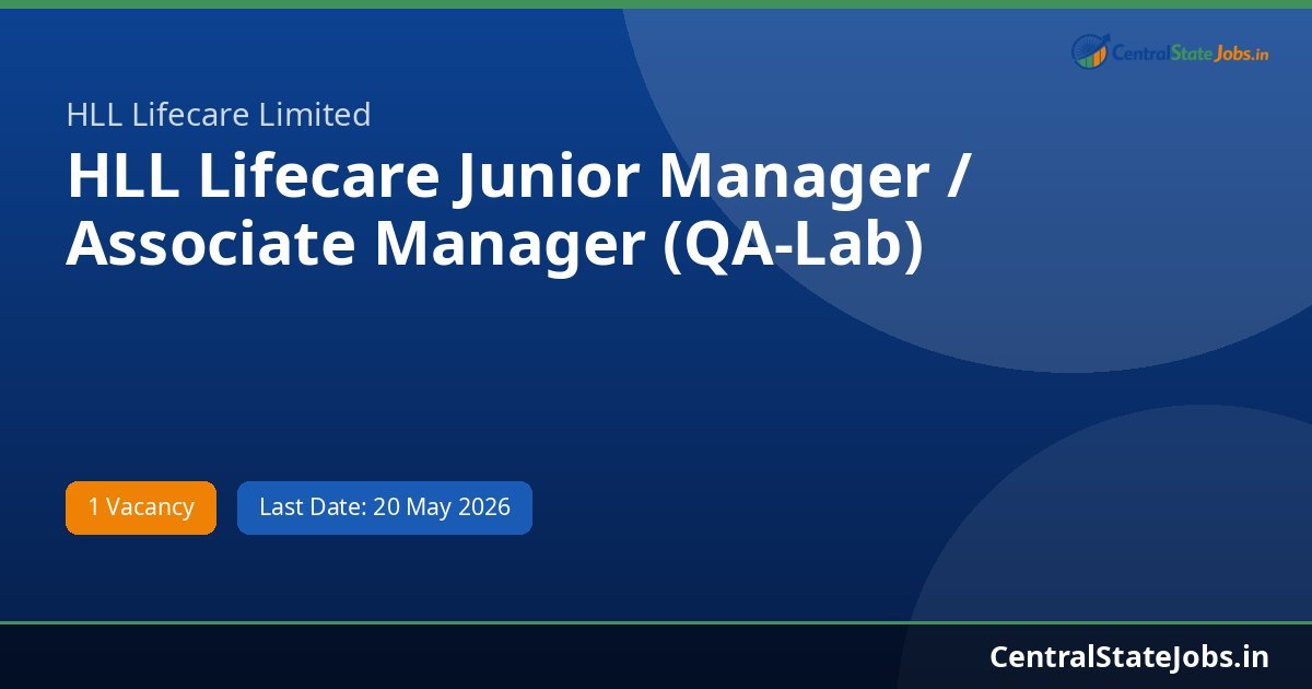 HLL Lifecare Junior Manager / Associate Manager (QA-Lab) Recruitment 2026