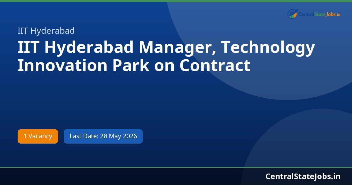 IIT Hyderabad Manager, Technology Innovation Park on Contract Recruitment 2026