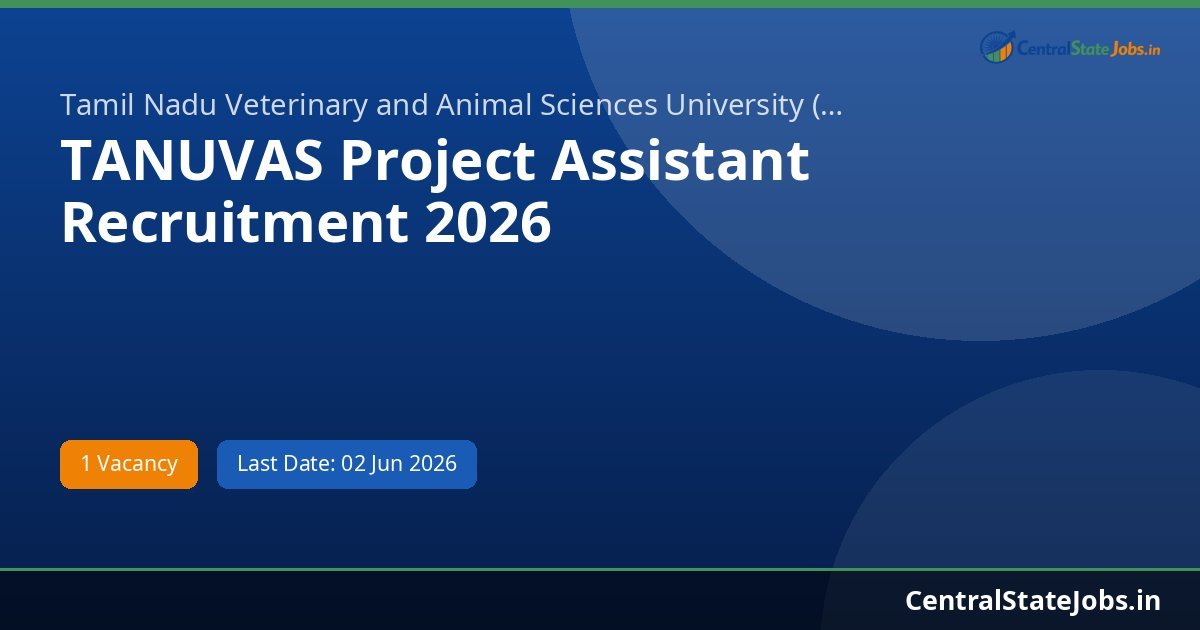 TANUVAS Project Assistant Recruitment 2026