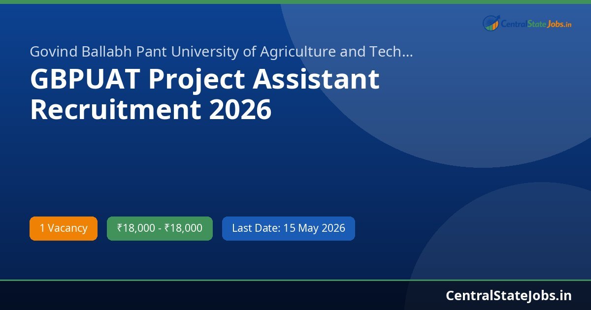 GBPUAT Project Assistant Recruitment 2026