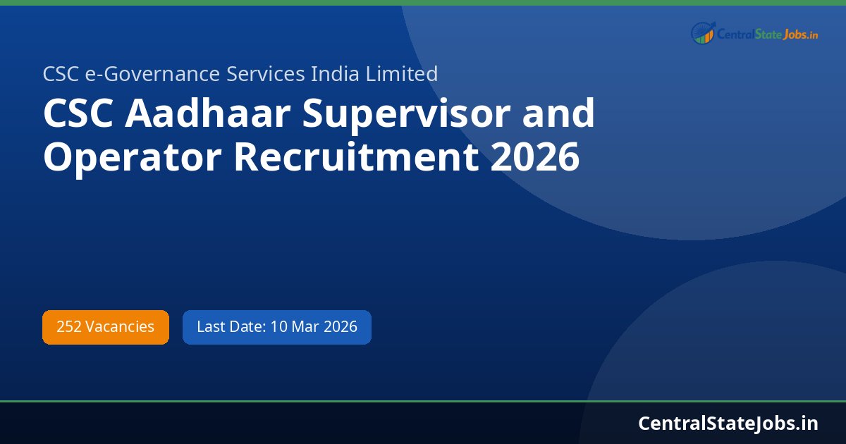 CSC Aadhaar Supervisor and Operator Recruitment 2026