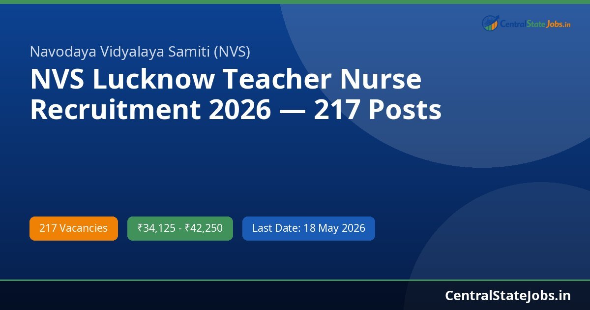 NVS Lucknow Teacher Nurse Recruitment 2026 — 217 Posts