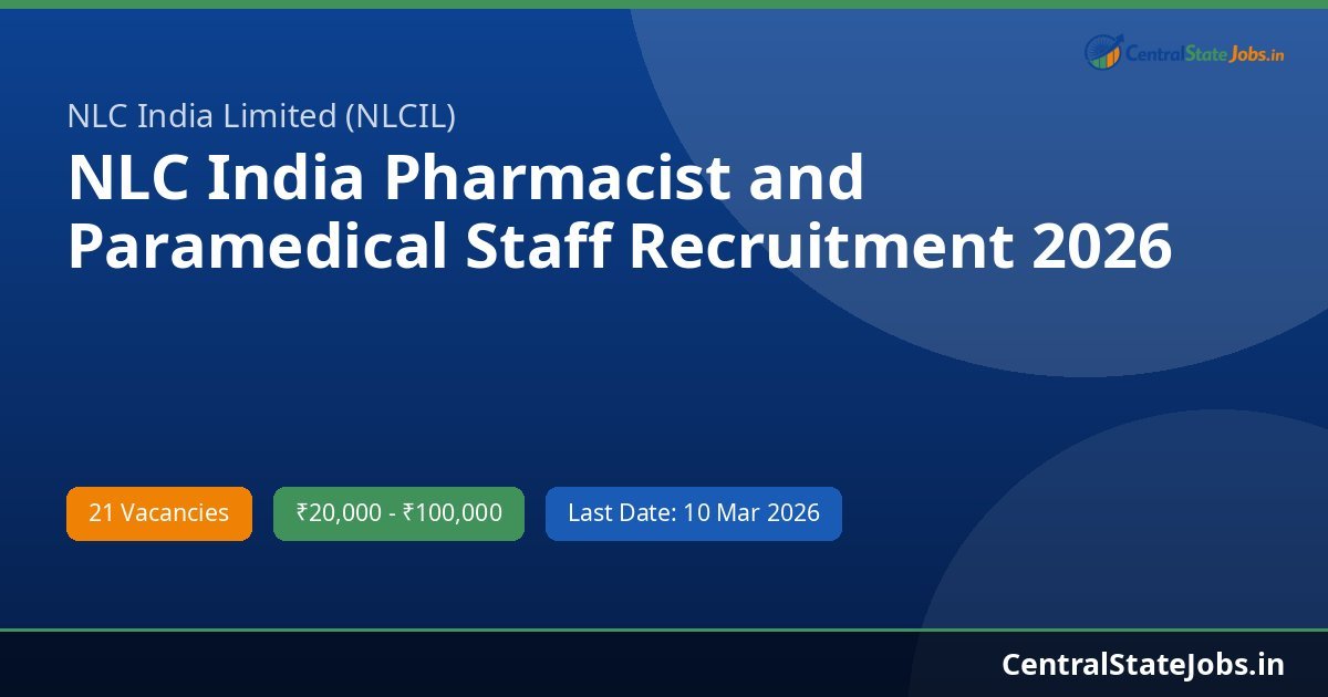 NLC India Pharmacist and Paramedical Staff Recruitment 2026