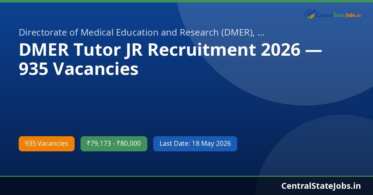 DMER Tutor JR Recruitment 2026 — 935 Vacancies