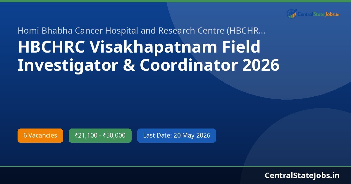 HBCHRC Visakhapatnam Field Investigator & Coordinator 2026