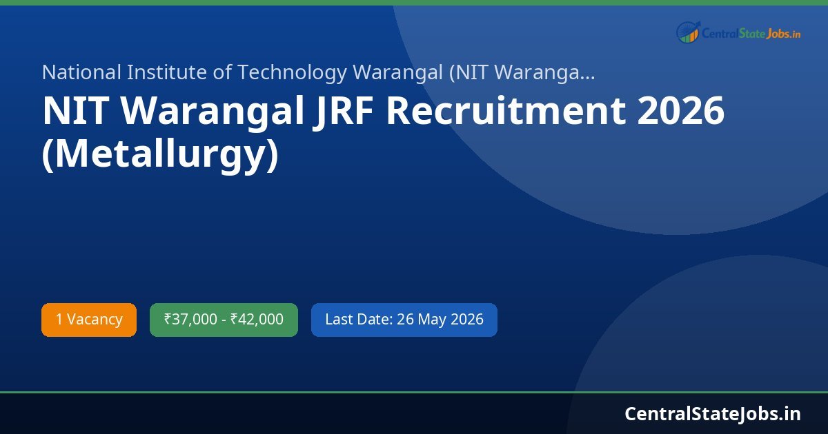 NIT Warangal JRF Recruitment 2026 (Metallurgy)