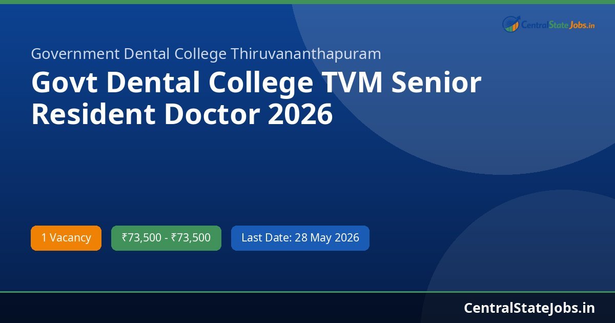 Govt Dental College TVM Senior Resident Doctor 2026