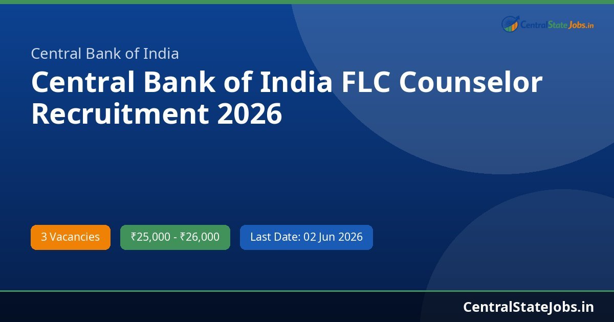 Central Bank of India FLC Counselor Recruitment 2026