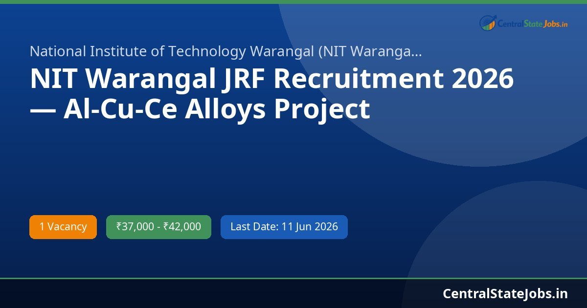 NIT Warangal JRF Recruitment 2026 — Al-Cu-Ce Alloys Project