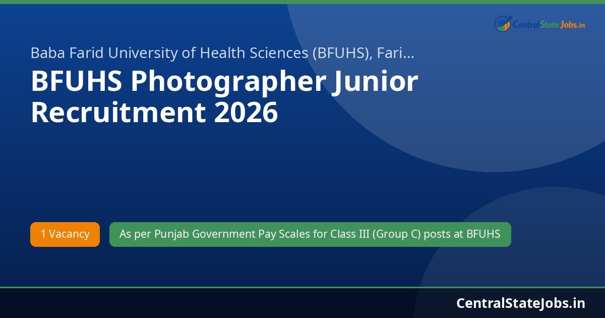 BFUHS Photographer Junior Recruitment 2026