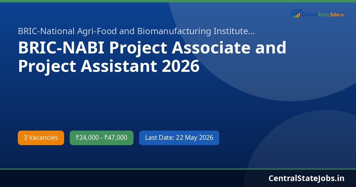 BRIC-NABI Project Associate and Project Assistant 2026