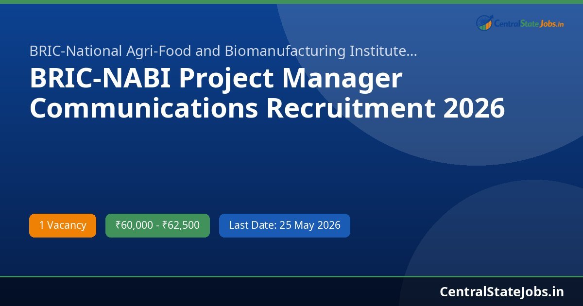 BRIC-NABI Project Manager Communications Recruitment 2026
