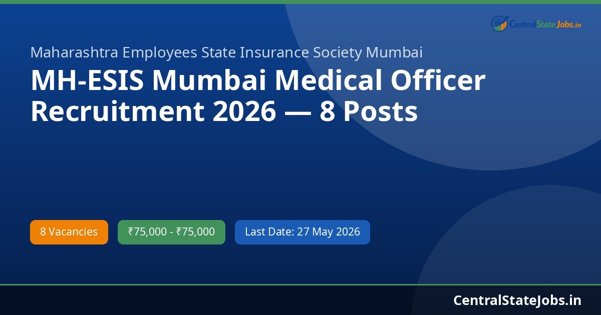 MH-ESIS Mumbai Medical Officer Recruitment 2026 — 8 Posts