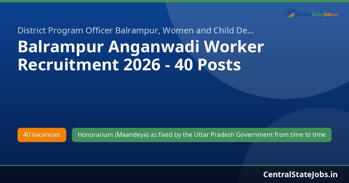 Balrampur Anganwadi Worker Recruitment 2026 - 40 Posts