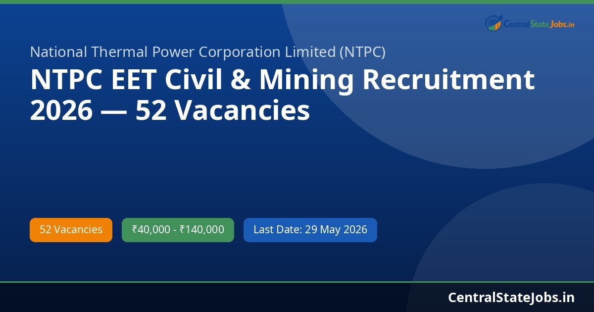 NTPC EET Civil & Mining Recruitment 2026 — 52 Vacancies