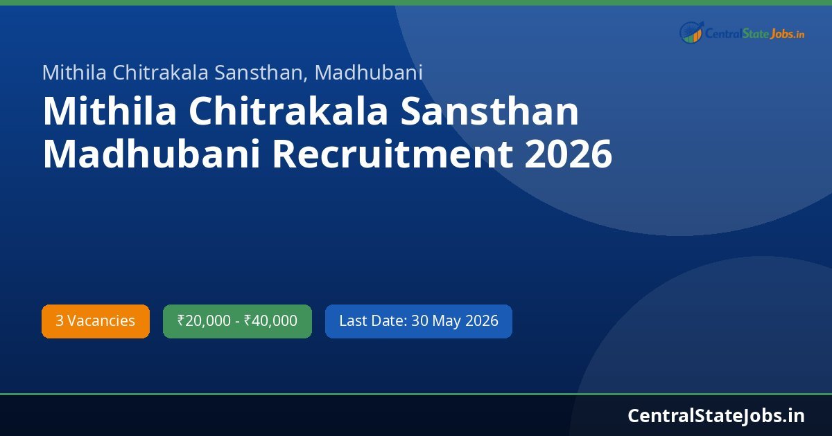 Mithila Chitrakala Sansthan Madhubani Recruitment 2026
