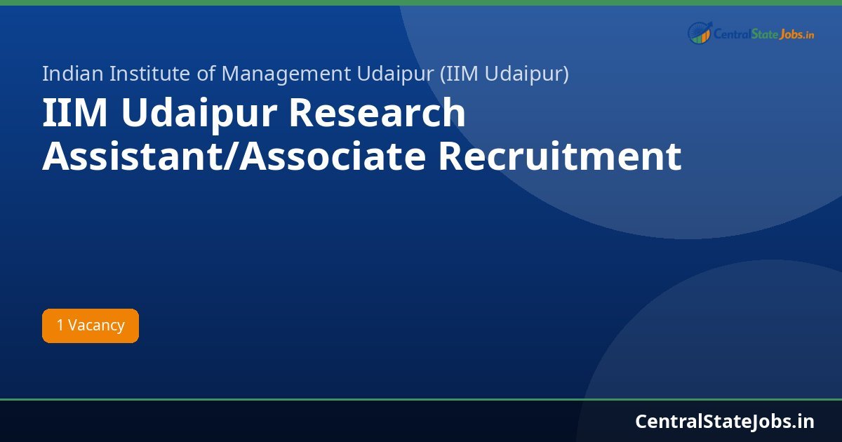 IIM Udaipur Research Assistant/Associate Recruitment 2026