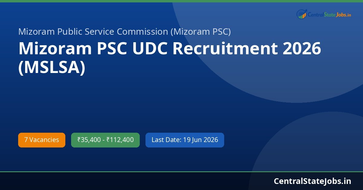 Mizoram PSC UDC Recruitment 2026 (MSLSA)