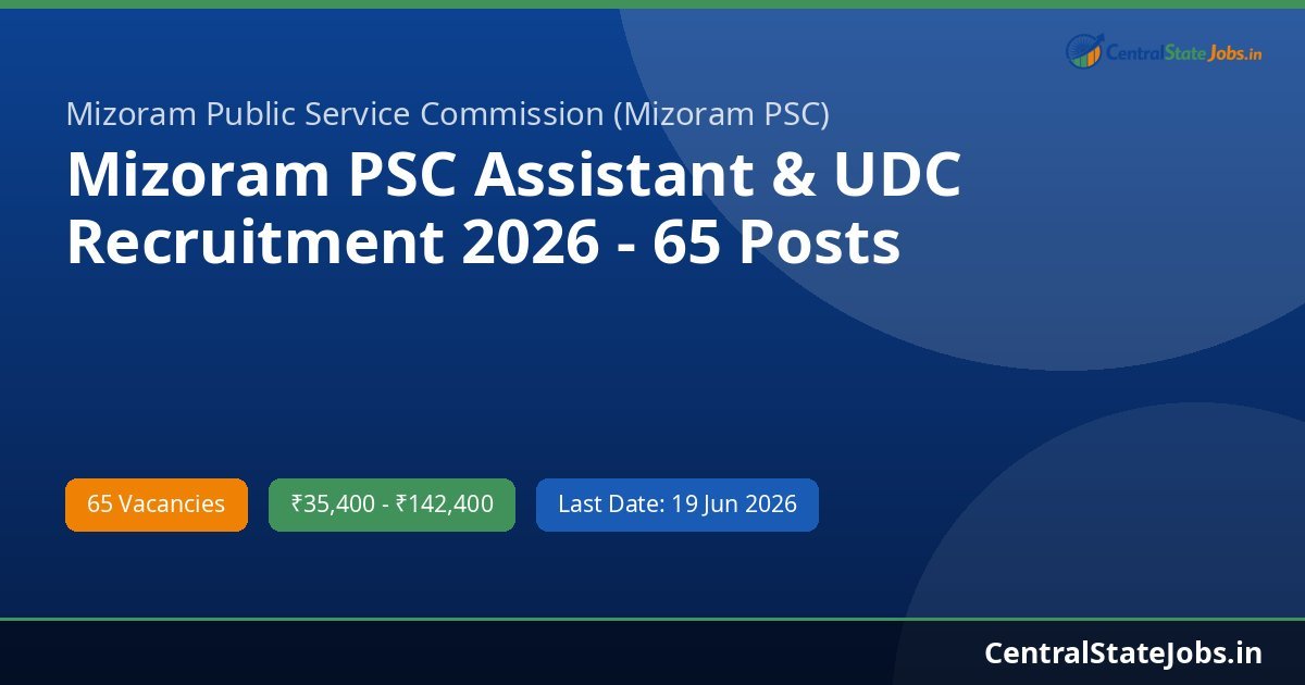 Mizoram PSC Assistant & UDC Recruitment 2026 - 65 Posts