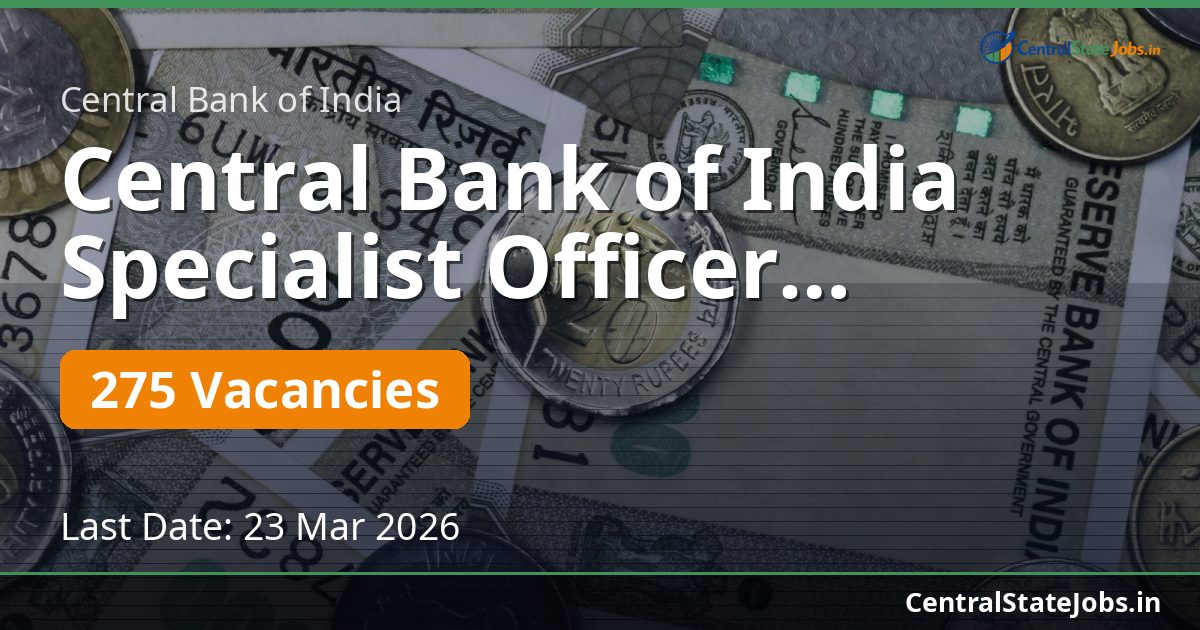 Central Bank of India Specialist Officer Recruitment 2026