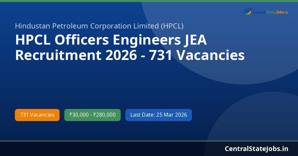 HPCL Officers Engineers JEA Recruitment 2026 - 731 Vacancies