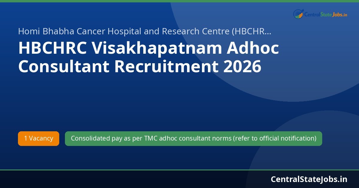 HBCHRC Visakhapatnam Adhoc Consultant Recruitment 2026