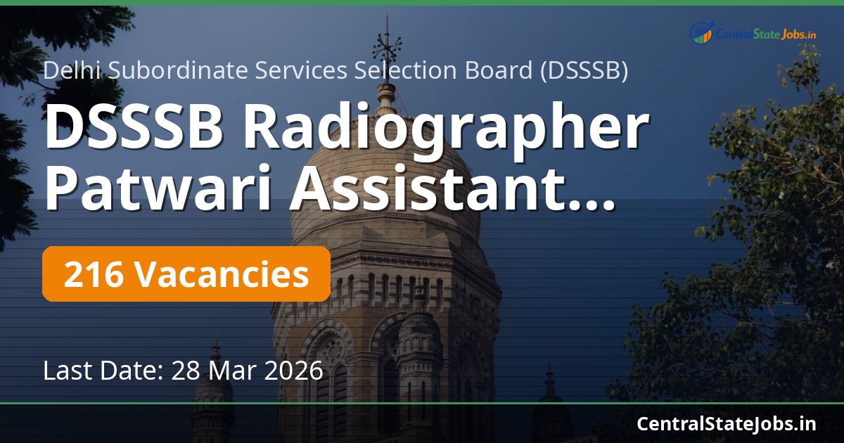 DSSSB Radiographer Patwari Assistant Manager and Other Posts Recruitment 2026