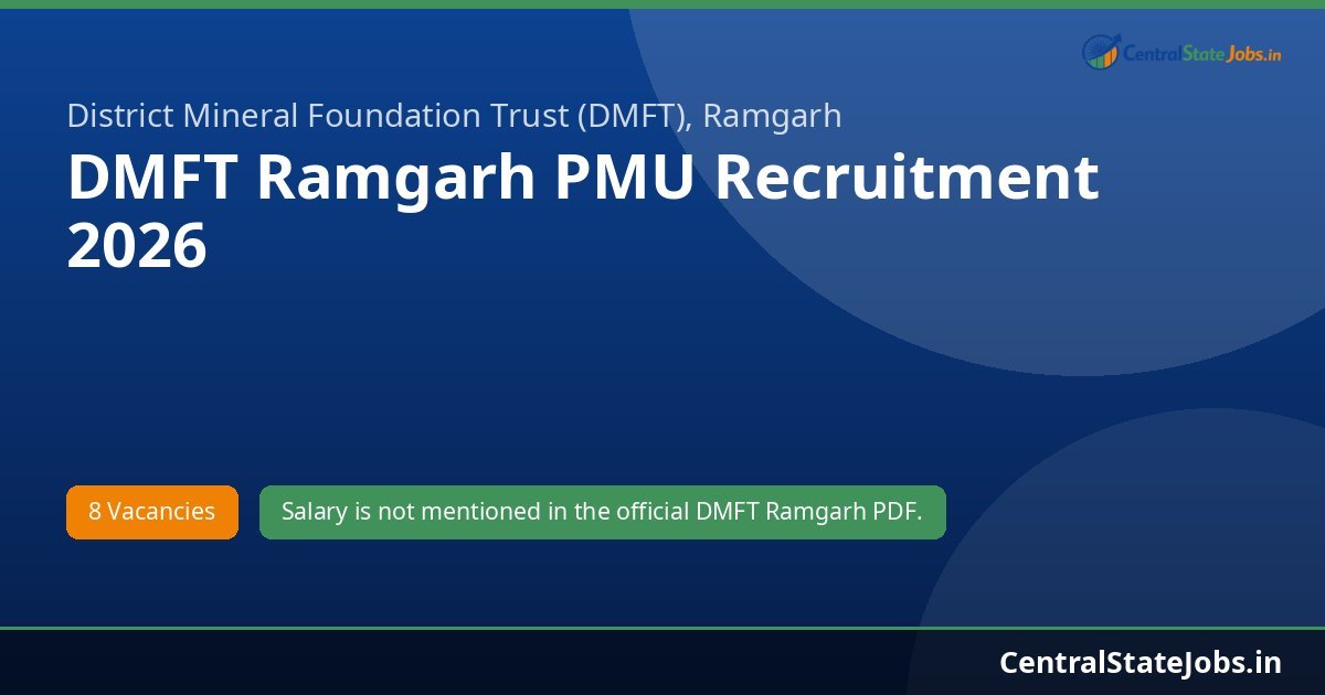 DMFT Ramgarh PMU Recruitment 2026