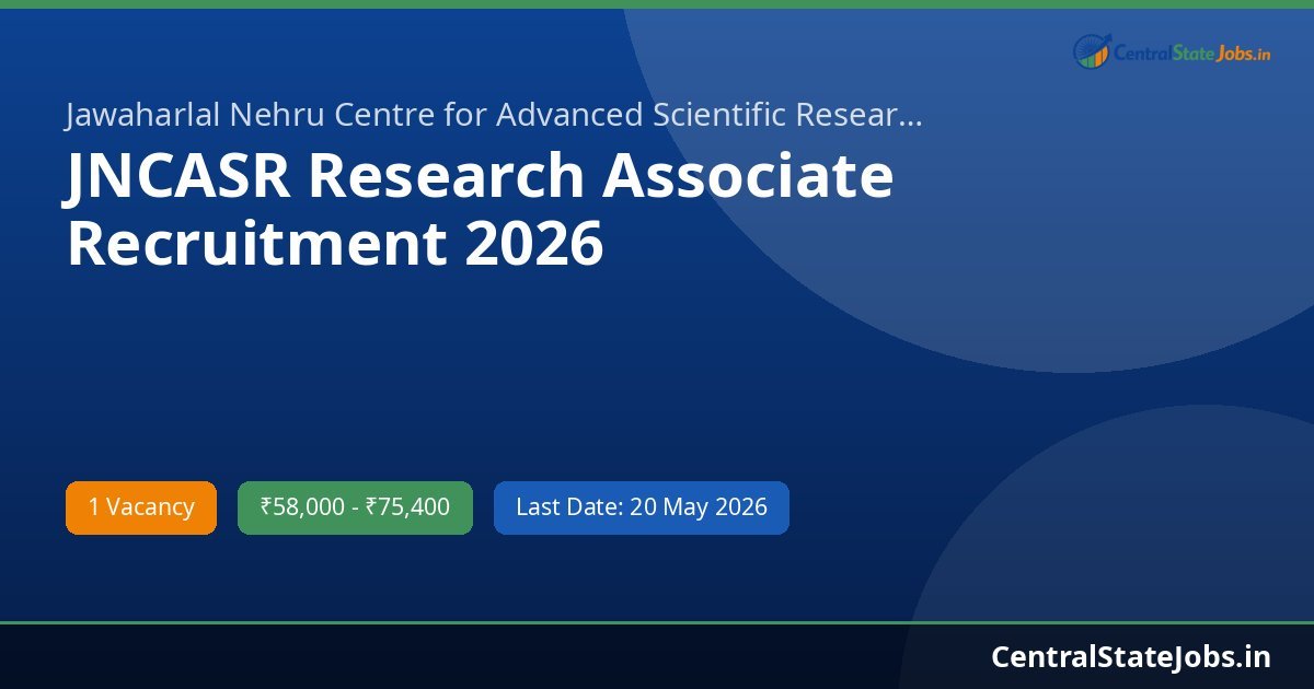 JNCASR Research Associate Recruitment 2026