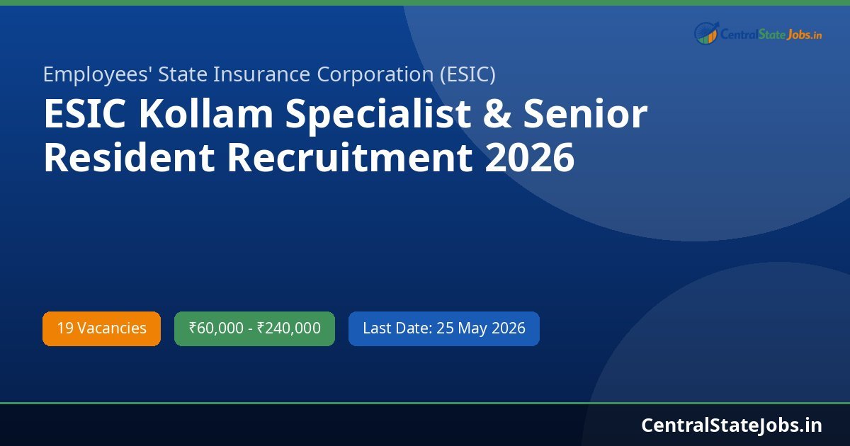 ESIC Kollam Specialist & Senior Resident Recruitment 2026