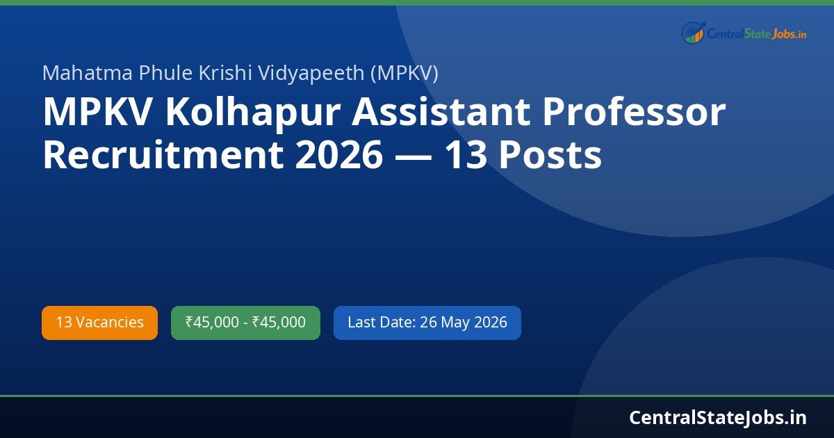 MPKV Kolhapur Assistant Professor Recruitment 2026 — 13 Posts