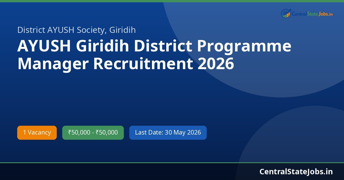 AYUSH Giridih District Programme Manager Recruitment 2026