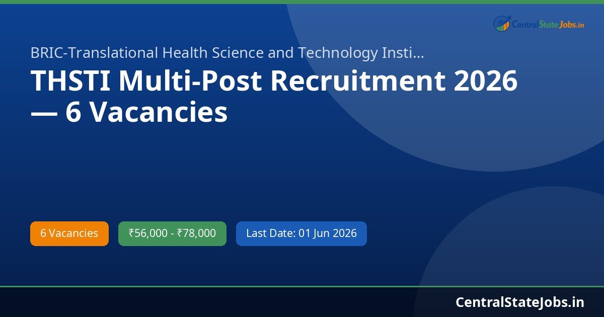THSTI Multi-Post Recruitment 2026 — 6 Vacancies