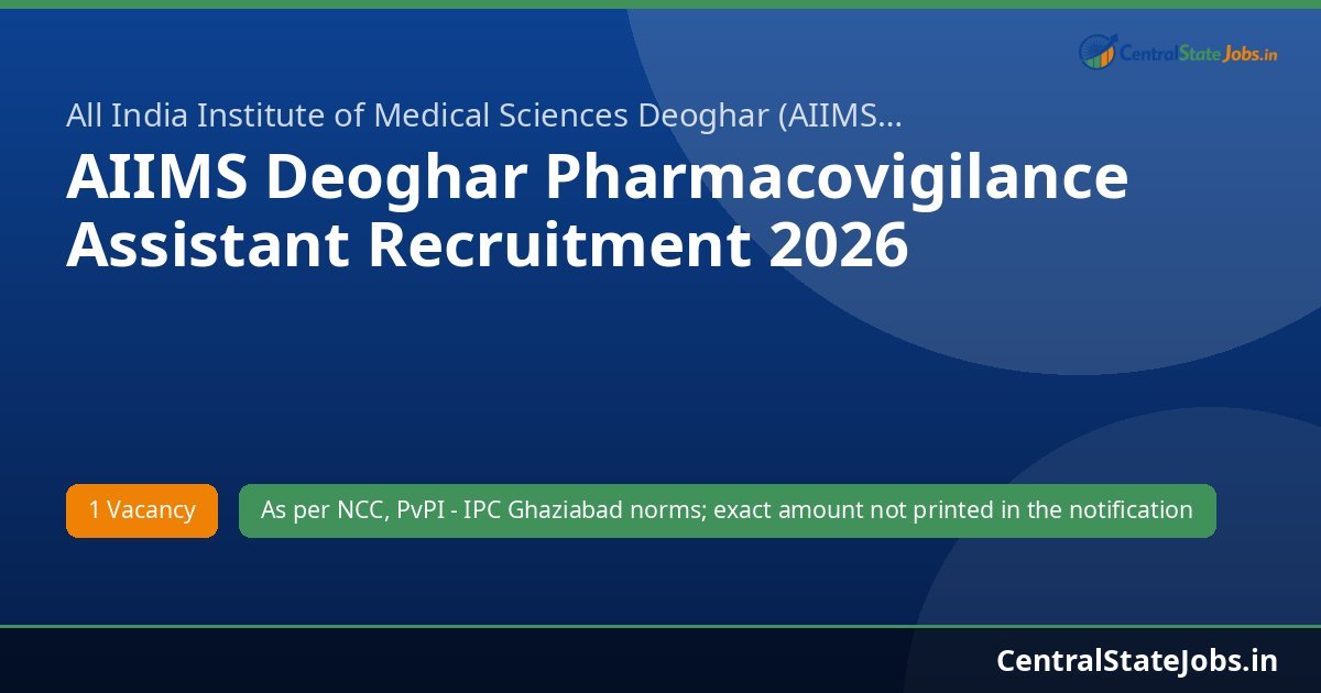 AIIMS Deoghar Pharmacovigilance Assistant Recruitment 2026