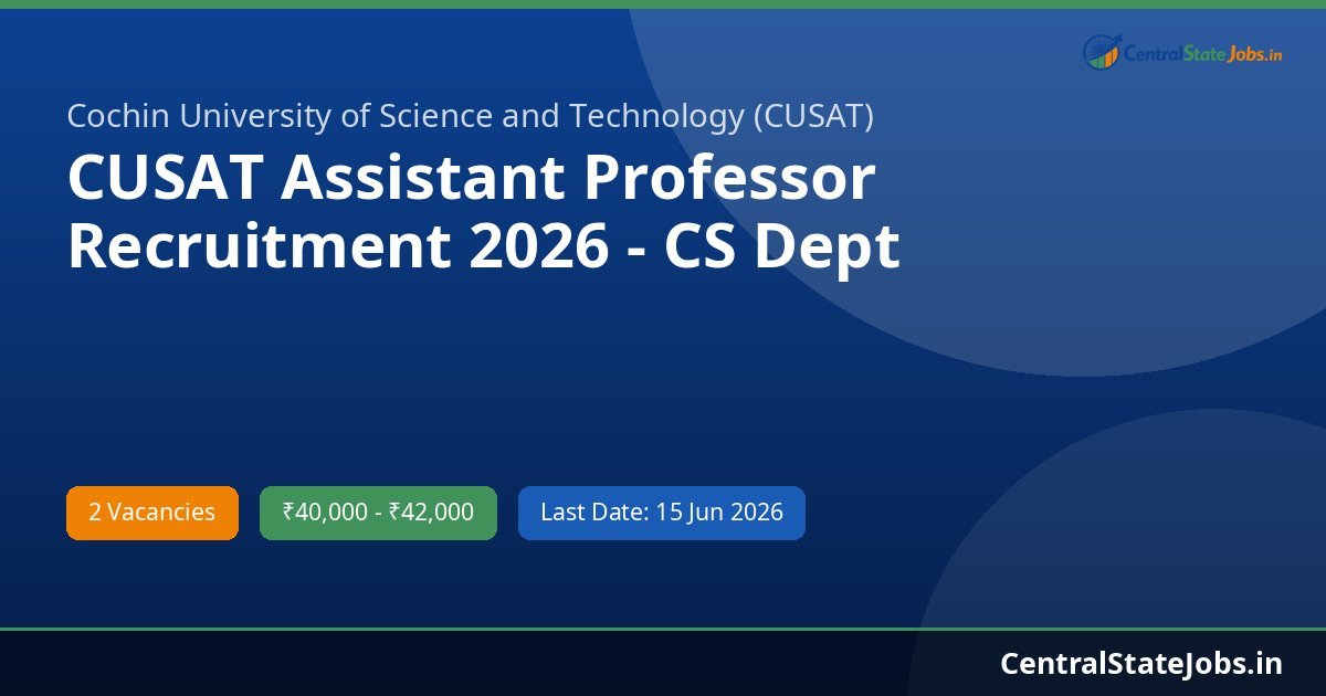 CUSAT Assistant Professor Recruitment 2026 - CS Dept