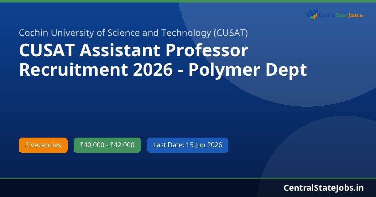 CUSAT Assistant Professor Recruitment 2026 - Polymer Dept