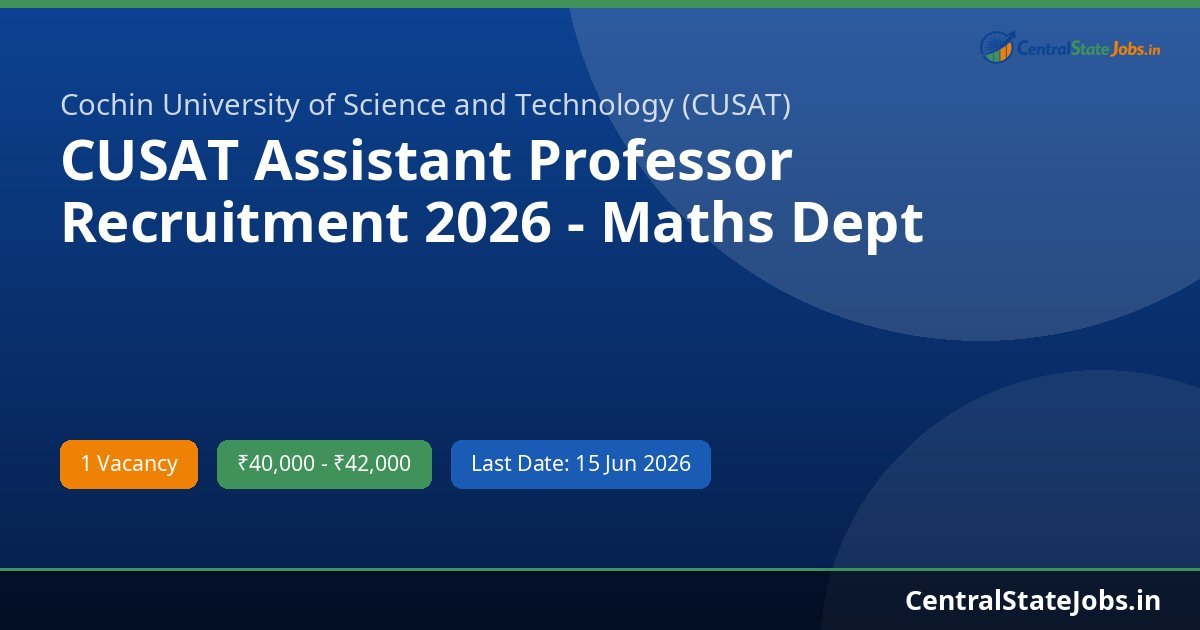 CUSAT Assistant Professor Recruitment 2026 - Maths Dept