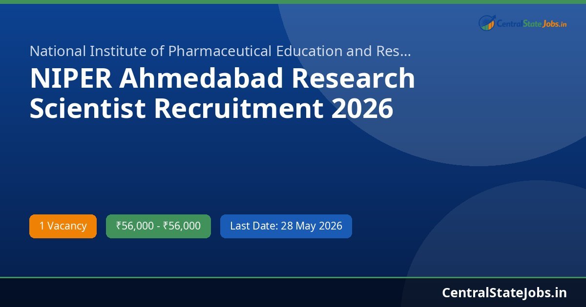 NIPER Ahmedabad Research Scientist Recruitment 2026