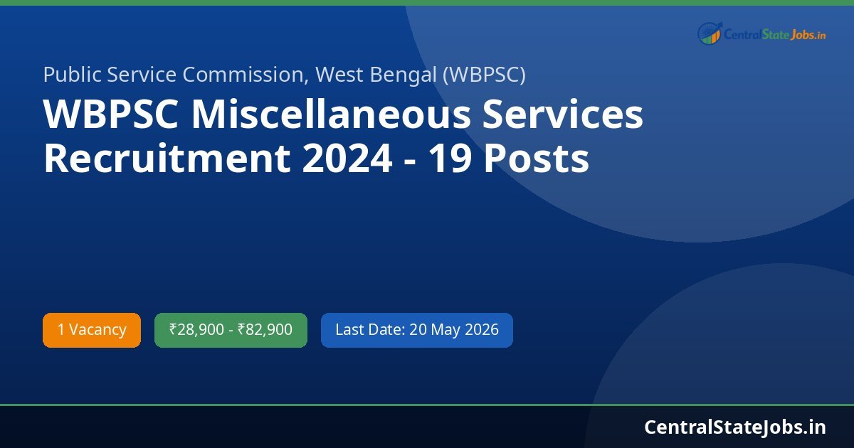 WBPSC Miscellaneous Services Recruitment 2024 - 19 Posts