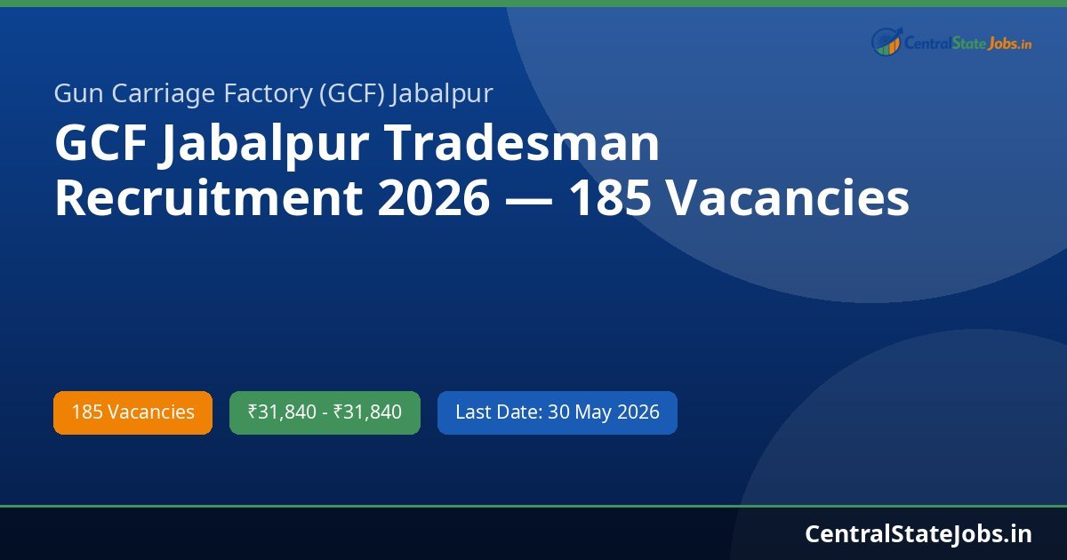 GCF Jabalpur Tradesman Recruitment 2026 — 185 Vacancies