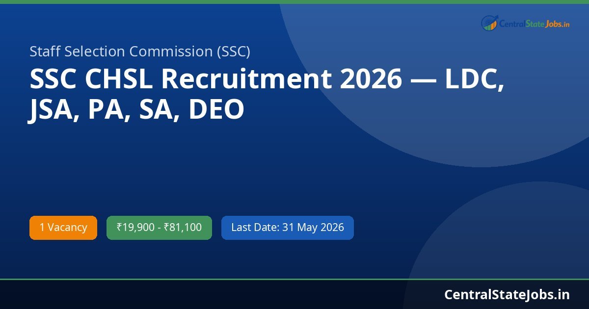 SSC CHSL Recruitment 2026 — LDC, JSA, PA, SA, DEO
