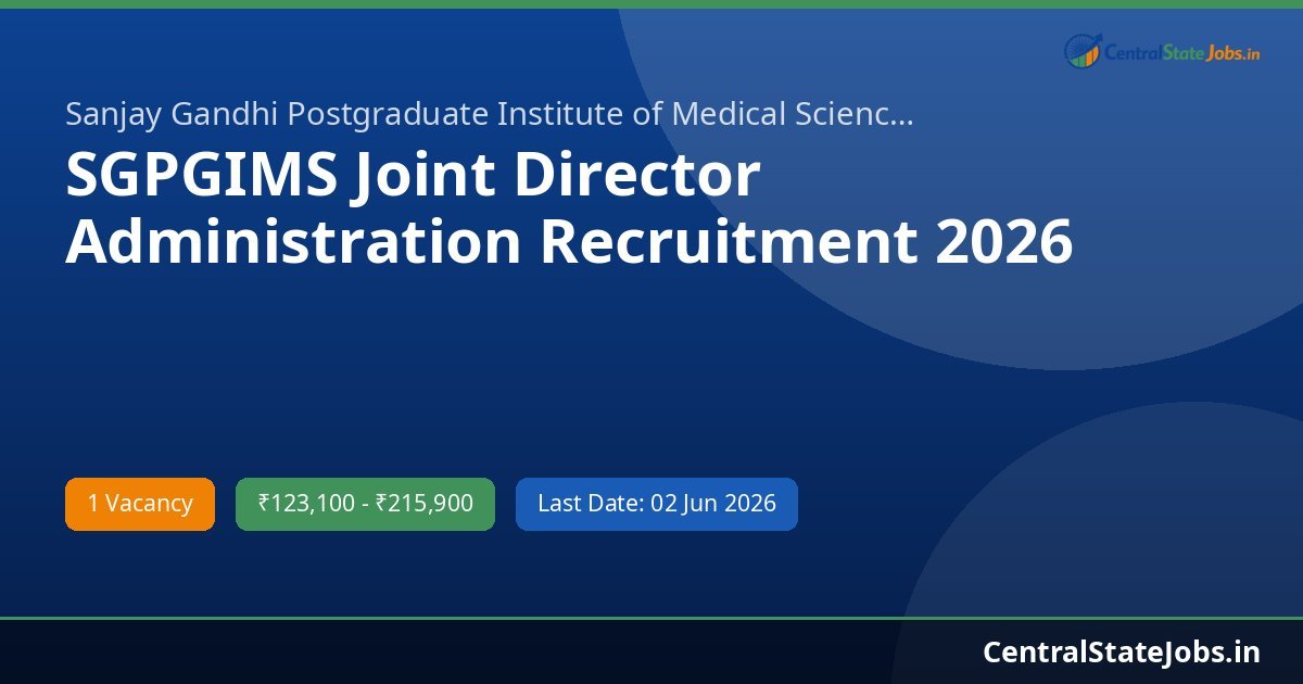 SGPGIMS Joint Director Administration Recruitment 2026