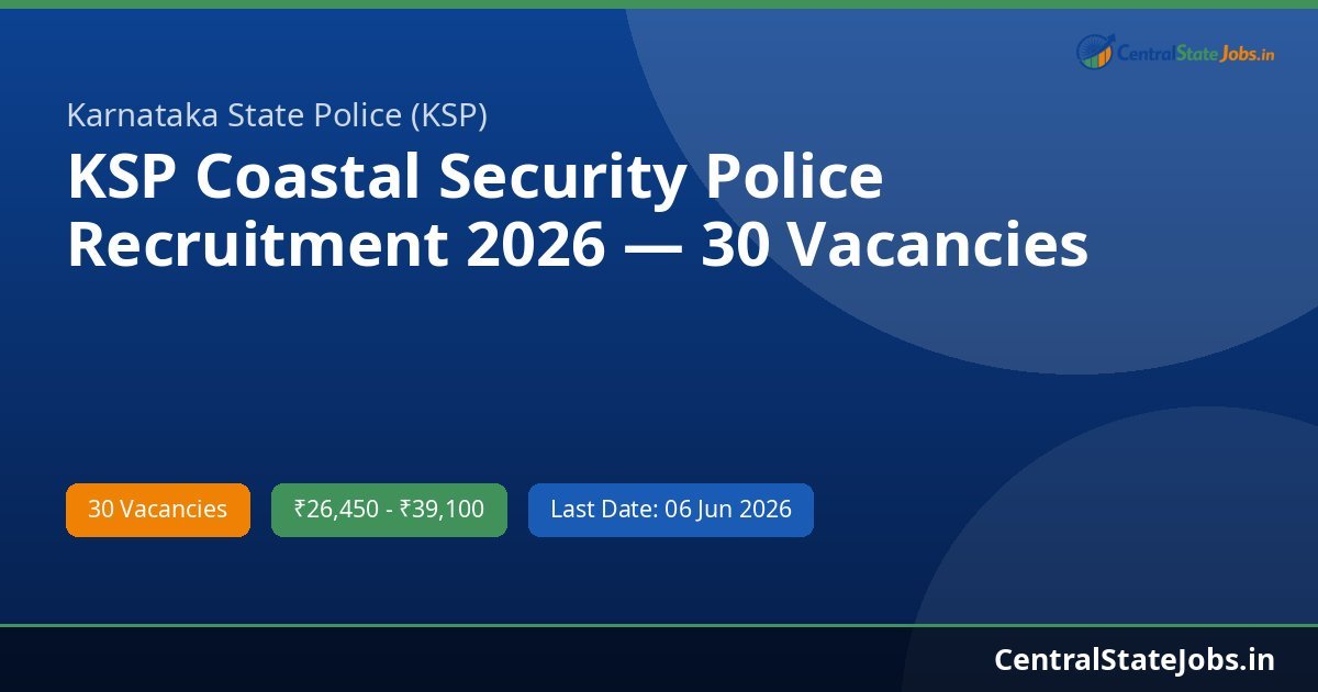 KSP Coastal Security Police Recruitment 2026 — 30 Vacancies