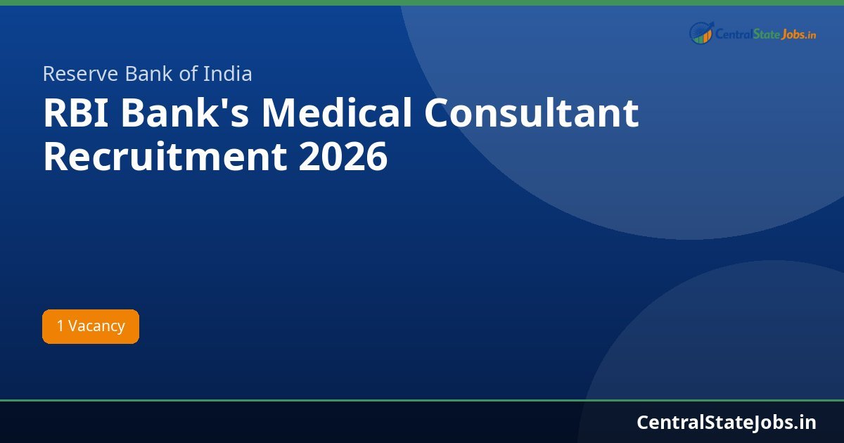 RBI Bank's Medical Consultant Recruitment 2026