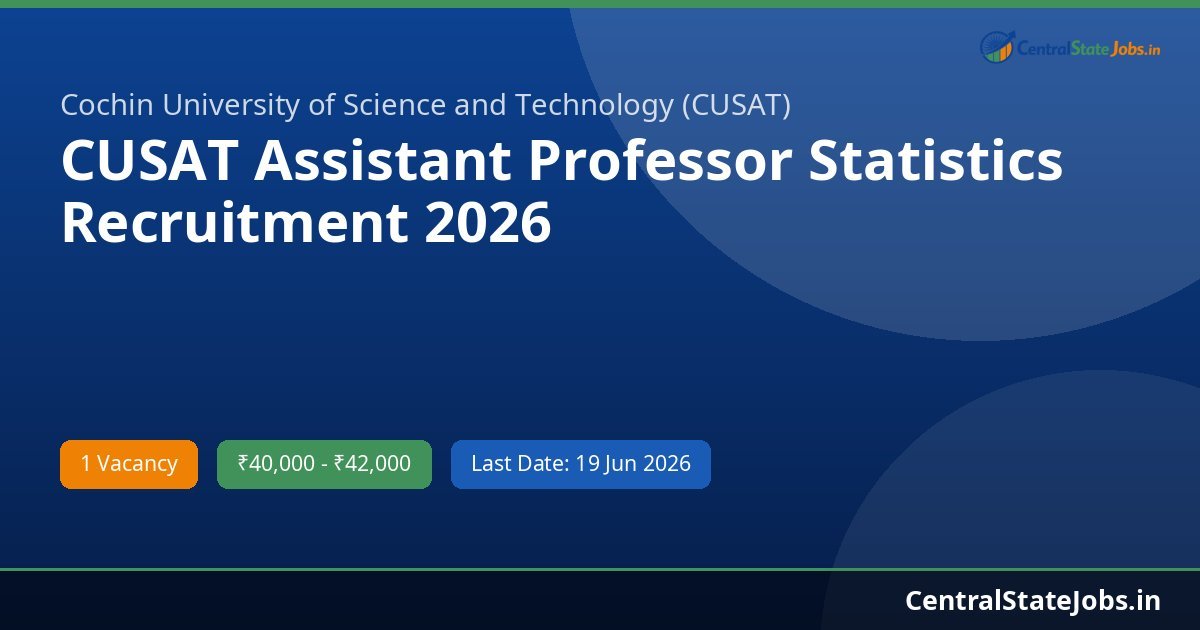 CUSAT Assistant Professor Statistics Recruitment 2026