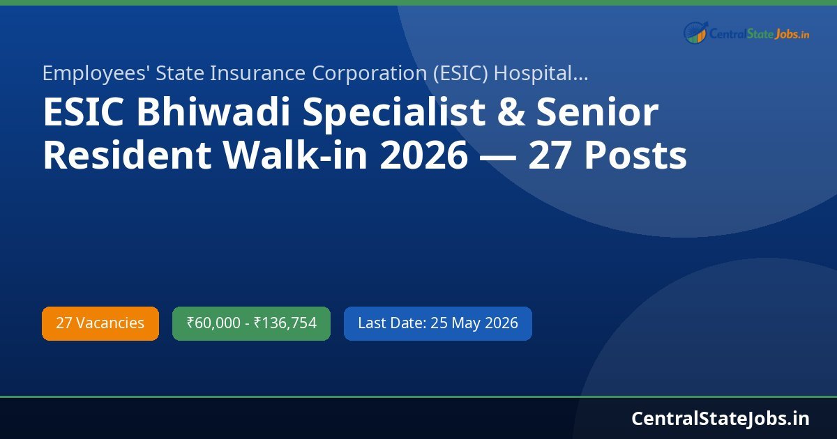 ESIC Bhiwadi Specialist & Senior Resident Walk-in 2026 — 27 Posts