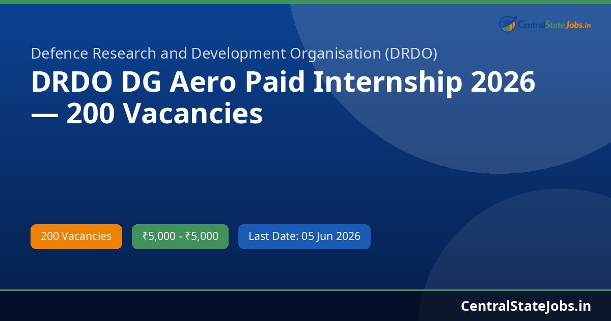 DRDO DG Aero Paid Internship 2026 — 200 Vacancies