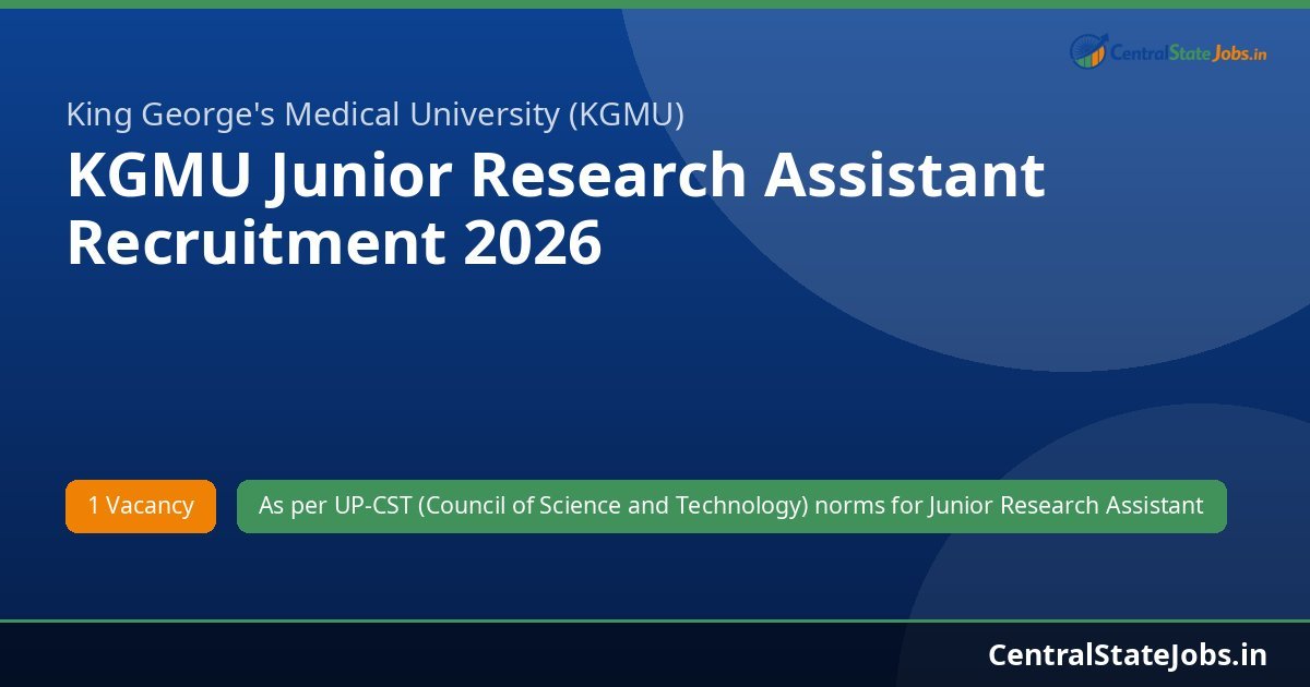 KGMU Junior Research Assistant Recruitment 2026